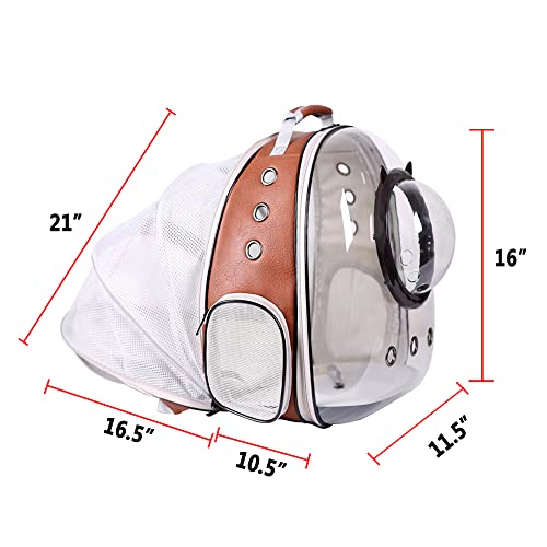 Expandable Cat Carrier Backpack, Backpack for Cats Kitten Small Puppy, Airline Approved Cat Bubble Backpack, Space Capsule Astronaut Carrier (Brown, Back Extension) - color: Brown