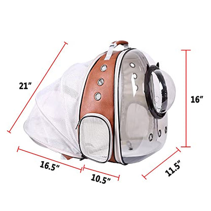 Expandable Cat Carrier Backpack, Backpack for Cats Kitten Small Puppy, Airline Approved Cat Bubble Backpack, Space Capsule Astronaut Carrier (Brown, Back Extension) - color: Brown
