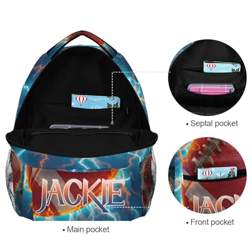 susiyo Custom Name Backpack Personalized School Bookbag Lightning American Football Lightweight College Back Pack Travel Camping Casual Daypack for Teens Girls Boys Women Men - color: Custom Football