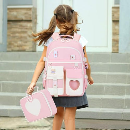 ACESAK Backpack for Girls - Bookbag Backpacks Schoolbag for Girls Kids Teen Women Casual Travel Daypacks - School Bag Elementary Middle School College Cute Backpack with Lunch Box (Pink White) - color: Pink White
