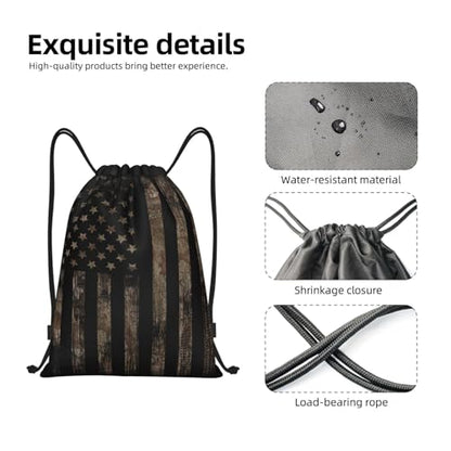 Gianlaima Camo Brown Camouflage American Flag Drawstring Backpack Sport Gym Sack Yoga Dance Travel Bag For Men & Women - color: Black7