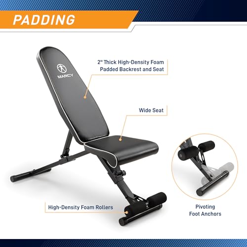 Marcy Foldable Adjustable Utility Weight Bench, Strength Training Home Gym for Full Body Workout