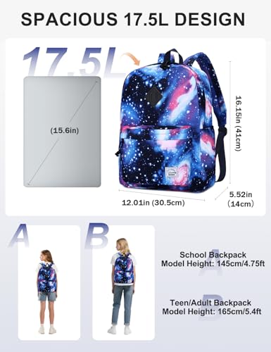 VASCHY Backpack for School, Lightweight Water Resistant Bookbag Casual Daypack for Middle School Teen Boys Girls Blue Galaxy - color: Blue Galaxy