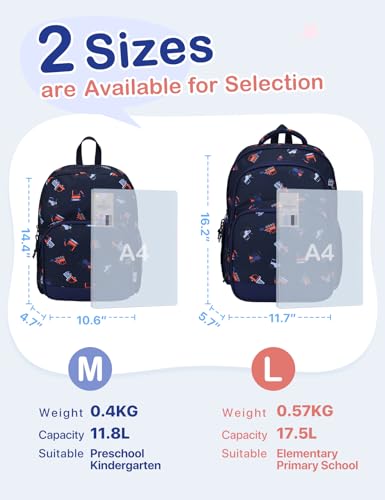 VASCHY Kids Backpacks, 12L Toddler & 17.5L School Backpacks, Lightweight Water-Resistant for Boys and Girls Ages 3-12 - color: Navy Construction-s, size: Small
