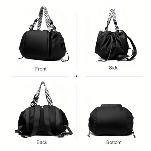 Tote Bag Large Capacity Lightweight Backpack with 15 Pockets Nylon Shoulder Bag for Car Travel Mother Bag - color: Black