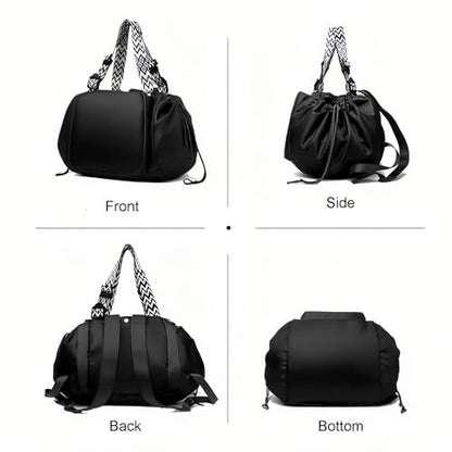 Tote Bag Large Capacity Lightweight Backpack with 15 Pockets Nylon Shoulder Bag for Car Travel Mother Bag - color: Black
