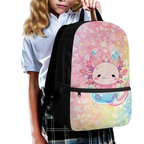 Axolotl Backpack for Girls Boys Soft School Backpacks Bookbag with Lunch Bag Handbag Shoulder Bag and Pencil Case Travel Daypack 3 PCS Set - color: Axolotl Cute