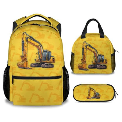 Backpack Set for School, 17 Inch Digger Backpacks for Elementary Middle, 3 in 1 Bookbag for Boys - color: Style-1