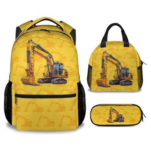Backpack Set for School, 17 Inch Digger Backpacks for Elementary Middle, 3 in 1 Bookbag for Boys - color: Style-1