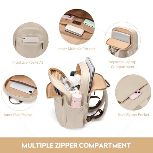 Hiking Travel Backpack for Women Casual Business Weekender Multilayer Laptop Bag,16 Inch,Apricot - color: A-apricot, size: 16 Inch