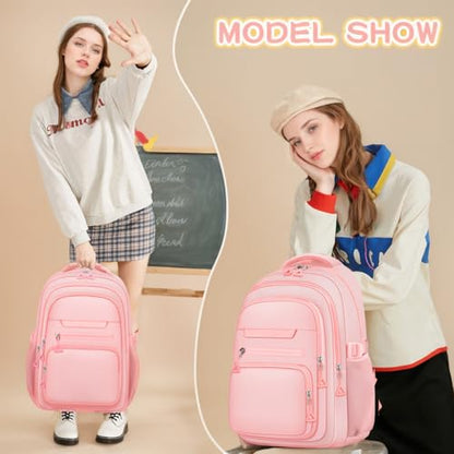 PRAGARI Cute Backpack for School Girls Aesthetic Backpack Women College Bookbag Large Students Laptop Bag Travel Casual Daypack - color: Pink
