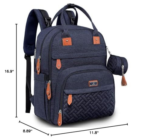 BabbleRoo Diaper Bag Backpack - Baby Essentials Travel Tote - Multi Function Water Resistant Diaper Bag, Travel Essentials Baby Bag with Changing Pad, Stroller Straps & Pacifier Case - Navy Blue - color: Navy Blue, size: Large