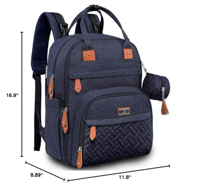 BabbleRoo Diaper Bag Backpack - Baby Essentials Travel Tote - Multi Function Water Resistant Diaper Bag, Travel Essentials Baby Bag with Changing Pad, Stroller Straps & Pacifier Case - Navy Blue - color: Navy Blue, size: Large