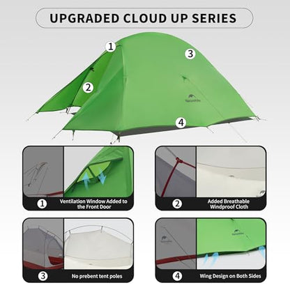 Naturehike Cloud Up 1 Person Tent, Lightweight Backpacking Tents for One Man, Waterproof Ultralight One Person Tent for Camping Hiking Backpacking - color: Green