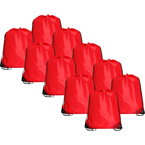 Threadart Red Drawstring Backpack - Pack of 10 Cinch Sack 15x18.5 | Pack of 10 Red drawstring cinch backpacks, 15"x18.5"; for gym, sports, travel, school & DIY decorating - color: Red