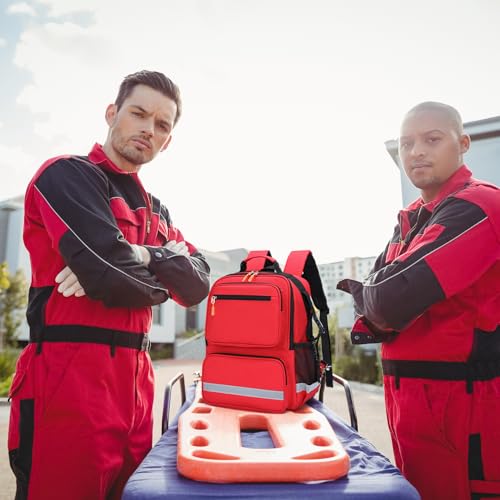 First Responder Bag Trauma Backpack Empty Medical Bag,Medical Emergency Kits Storage for EMT, EMS, Police, Firefighters - color: Red