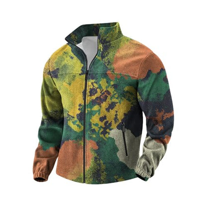 domirica Mens Novelty Print Full-Zip Fleece Hoodie Big and Tall Stylish Trendy Casual Gym Training Warm Sweatshirt - color: Camo, size: Small