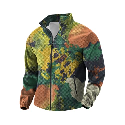 domirica Mens Novelty Print Full-Zip Fleece Hoodie Big and Tall Stylish Trendy Casual Gym Training Warm Sweatshirt - color: Camo, size: Small