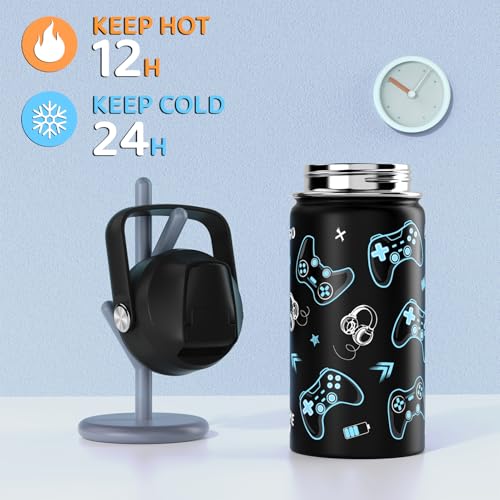 Scothen Boys Backpack, Cool Luminous Gamer School Backpacks for Boys with 14oz Insulated Water Bottle Lunch Bag Pencil Case, Kids Backpack Book Bags for Kindergarten Elementary Middle School - color: Blue Pattern
