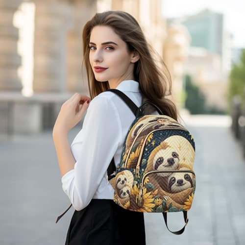 Animal Sloth Sunflower Moon Mini Backpack Purse for Women Shoulder Bag Fashion Daypack Ladies Handbag Lightweight Travel Bag Rucksack - color: Animal Sloth Sunflower Moon, size: Small