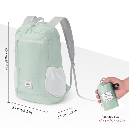 Naturehike 18L Lightweight Hiking Daypack, Waterproof Camping Packable Backpack Ultralight for Travel, Airplane, Adults - color: Mint Green