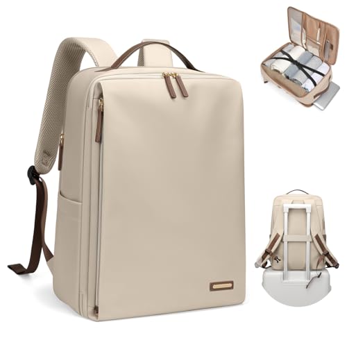 GOLF SUPAGS Stylish Laptop Backpack for Women Airline Approved Perfect for Work College and Travel Multi-Functional Casual Daypack Fits 17.3 Inch Notebook (Apricot)