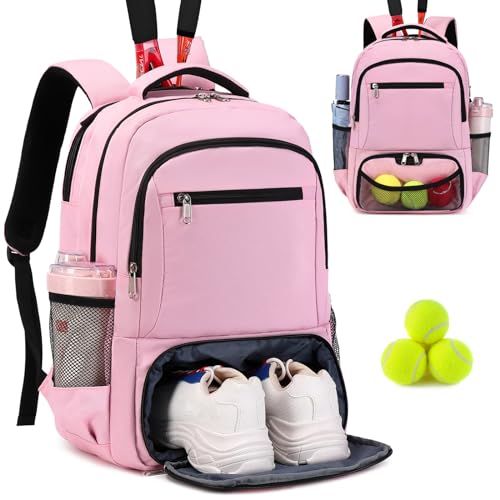 ACESAK Tennis Backpack Tennis Bag for Women Men - Tennis Bag Holds 2 Rackets, Badminton Squash, Pickleball Paddles Balls - color: Pink