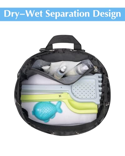 Drawstring Backpack Sandproof Beach Backpack with Shoe Compartment & Wet Pocket Waterproof Mesh Swim Bag Pool Bag for Gym, Travel and Workout Gear (Black) - color: Black