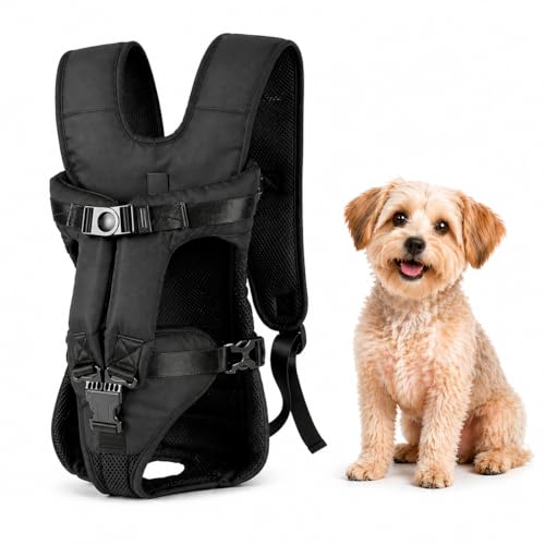 Dog Backpack Carrier, Legs Out Front Pet Carrier for Small Medium Dogs Cats up to 25lbs, Adjustable Breathable Hands-Free Puppy Carrier Backpack for Hiking, Cycling, Camping & Travel — S/M/L - size: Small (Back:9-11 in,Chest:12-14 in)