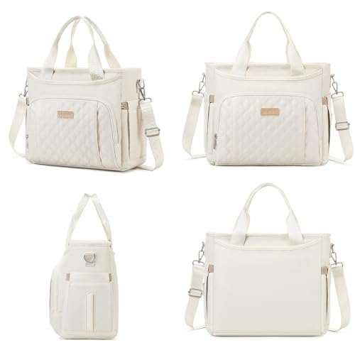 AIJIEKE Large Insulated Lunch Bag for Men Women, Leakproof Work Lunch Box | Keeps food fresh 8-12 hours. Spacious multi-pocket design with a removable strap. Water-resistant and easy-wipe interior - color: Beige