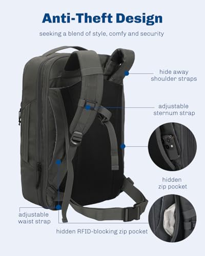 Hynes Eagle TSA Friendly Travel Backpack for Men Women Carry on Backpack 40L Flight Approved Laptop Backpack for 17 inches Compressible Weekender Bag Overnight Backpack Dark Grey - color: Dark Grey