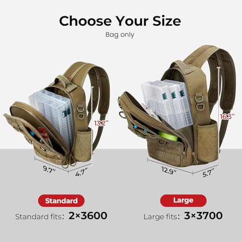 Piscifun Fishing Backpack with Rod Holder, Lightweight Sling Bag Storge Gear and Equipment - color: Khaki, size: Standard, style: Latch