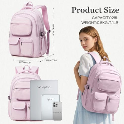 Backpack for School Teens Boys Girls, Large Capacity School bag for Men Women, Cute Bookbag for Students, Lightweight College backpack with lots of pockets(Pink) - color: Pink