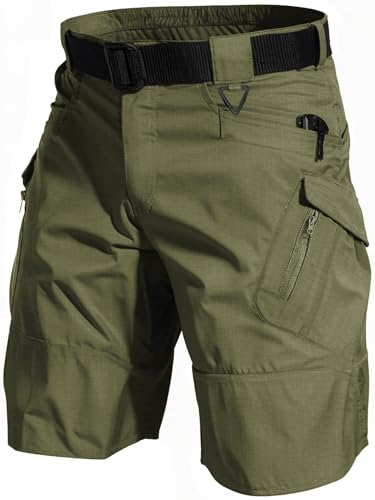 AUTIWITUA Men's Hiking Shorts Waterproof Tactical Cargo Short Pants Quick Dry Work Shorts with Multi Pockets(No Belt) - color: Green, size: 34