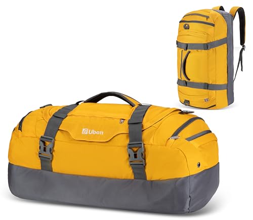Ubon Large Duffel Bag Weekender Bags with Shoe Compartments 4-Way Sports Gym Backpack with Padded Straps Camping Traveling Duffle Bag - color: Yellow, size: 45L