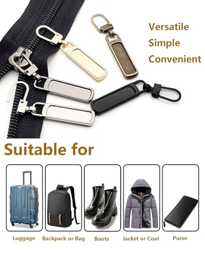 Zipper Pull Replacement, Detachable Zipper Pull Tabs for Jackets Backpacks Luggage Purses Coats – Easy to Install, Durable Zinc Alloy – Available in Black, Gold, Silver (6 Pack Black) - color: Black