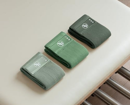 Fabric Booty Band Set for Pilates and Other Workouts- 3 Levels of Resistance 100% Latex Free - color: Sage