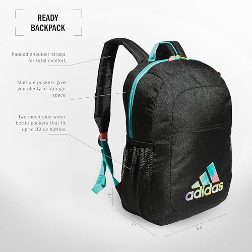 adidas Ready Small Backpack for women and men, durable laptop bag for work - color: Black/Semi Mint Rush Green/Acid Red