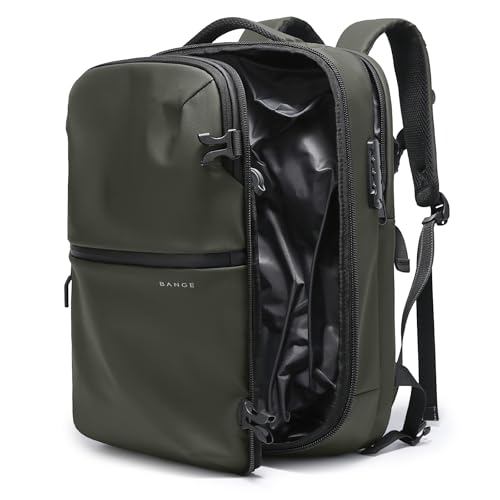 BANGE Travel Backpack with Vacuum Pocket and TSA lock version can hold 15.6 inch Laptop suitable Overnight Flight Approved Anti-theft Bag - color: Green With Air Pump