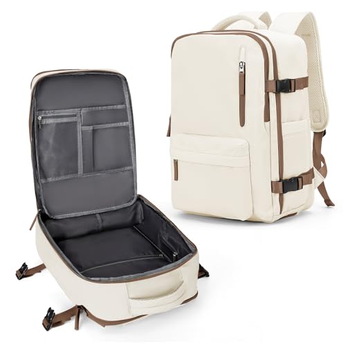 VECAVE Carry On Backpack for Women,Large Travel Backpack Flight Approved,Waterproof 14 Inch Laptop Backpack Business Work Backpacks Men Mochila De Viaje WhiteBrown - color: Z-beigebrown, size: Small