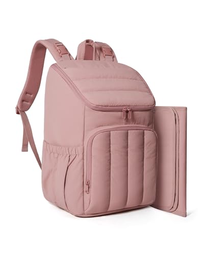 BAGSMART Diaper Bag Backpack, Large Baby Diaper Bag, Quilted Puffy Baby Bag for Mom with Quick-access Insulated Pockets, Lightweight Versatile Travel Backpack - color: Dark Pink