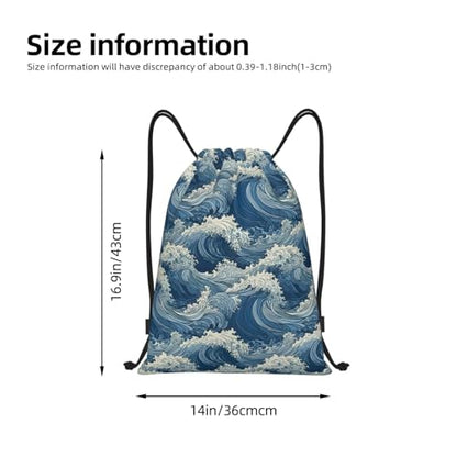 Gianlaima Japanese Blue Sea Waves Drawstring Backpack Sport Gym Sack Yoga Dance Travel Bag For Men Women - color: Black18