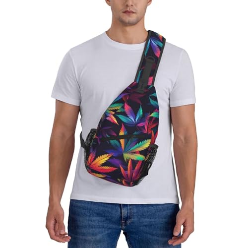 Colorful Cannabis Leaves Outdoor Crossbody Shoulder Bag For Unisex Young Adult Hiking Bicycling - color: 15