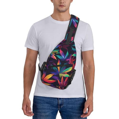 Colorful Cannabis Leaves Outdoor Crossbody Shoulder Bag For Unisex Young Adult Hiking Bicycling - color: 15