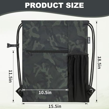 HOLYLUCK Men & Women Outdoor Sport Gym Sack Waterproof Drawstring Backpack Bag (Standard with drawstring, Black Camo) - color: Black Camo, style: Standard With Drawstring