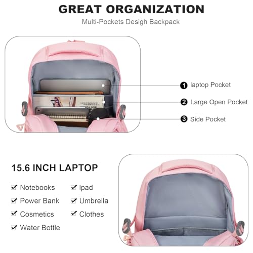 GAEKEAO Travel Backpack for Women Men,15.6 Inch Laptop Backpack Lightweight Casual Daypack Cute Bookbags for Work College Pink - color: A04 Pink