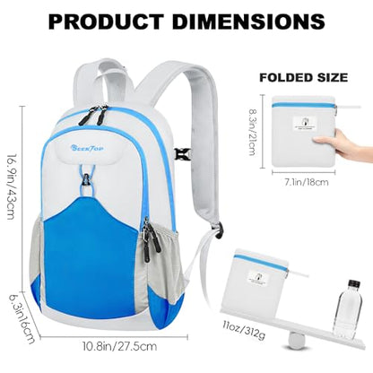 Seektop 15L Small Lightweight Hiking Backpack for Men Women Foldable Packable UltraLight Daypack for Travel Daily Outdoor - color: Blue White