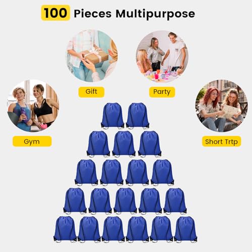 Vorspack 100 Pcs Drawstring Bags Bulk - Lightweight Drawstring Backpack, Cinch Bag for Party Sport Gym Trip Gift - Blue - color: Blue