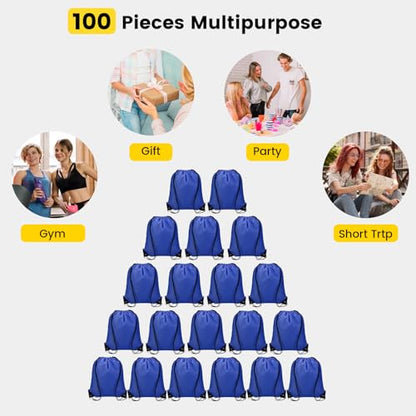 Vorspack 100 Pcs Drawstring Bags Bulk - Lightweight Drawstring Backpack, Cinch Bag for Party Sport Gym Trip Gift - Blue - color: Blue