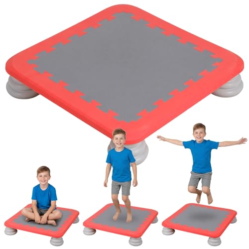 Mini Trampoline for Kids, Rebounder Bouncing Board with Non-Slip Base, Sensory Balance & Bounce Jumping Toy, Gift for 3-12 Boys & Girls Max Load 200 lbs - color: Red